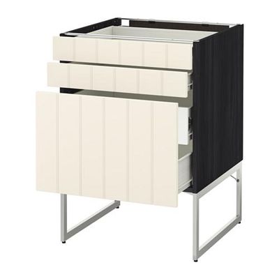 МЕТОД / ФОРВАРА Напольн шкаф 3фронт пнл/2низ/2ср ящ - 60x60x60 см, Хитарп белый с оттенком, под дерево черный МЕТОД / ФОРВАРА Напольн шкаф 3фронт пнл/2низ/2ср ящ - 60x60x60 см, Хитарп белый с оттенком, под дерево черный