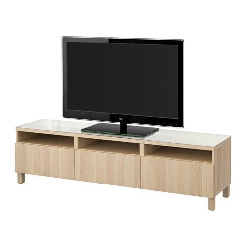 БЕСТО Тумба д/ТВ с ящиками - под беленый дуб/Лаппвикен под беленый дуб, направляющие ящика,нажимные