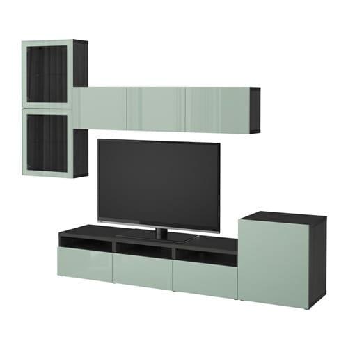 БЕСТО Шкаф для ТВ, комбин/стеклян дверцы - черно-коричневый Сельсвикен/глянцевый/серо-зеленый светлый прозрачное стекло, направляющие ящика,нажимные БЕСТО Шкаф для ТВ, комбин/стеклян дверцы - черно-коричневый Сельсвикен/глянцевый/серо-зеленый светлый прозрачное стекло, направляющие ящика,нажимные