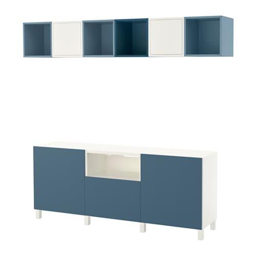 БЕСТО / ЭКЕТ Комбинация для ТВ - белый голубой/темно-синий, направляющие ящика,нажимные