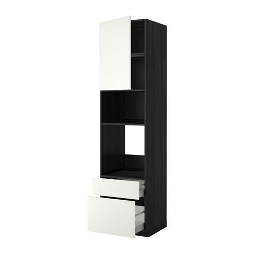 МЕТОД / МАКСИМЕРА Высок шкаф д/духовки/СВЧ/дверца/2ящ - под дерево черный, Хэггеби белый, 60x60x240 см