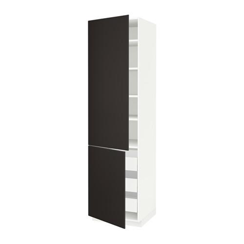 МЕТОД / МАКСИМЕРА Высокий шкаф+полки/3 ящика/2 дверцы - белый, Кунгсбакка антрацит, 60x60x220 см МЕТОД / МАКСИМЕРА Высокий шкаф+полки/3 ящика/2 дверцы - белый, Кунгсбакка антрацит, 60x60x220 см