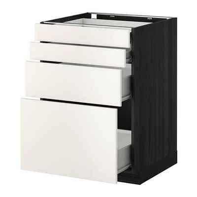 МЕТОД / ФОРВАРА Напольн шкаф 4 фронт панели/4 ящика - 60x60 см, Веддинге белый, под дерево черный