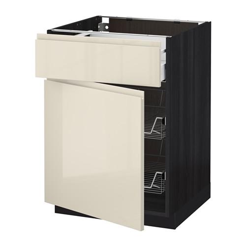 МЕТОД / МАКСИМЕРА Напольн шкаф с пров корз/ящ/дверью - под дерево черный, Воксторп глянцевый светло-бежевый, 60x60 см МЕТОД / МАКСИМЕРА Напольн шкаф с пров корз/ящ/дверью - под дерево черный, Воксторп глянцевый светло-бежевый, 60x60 см