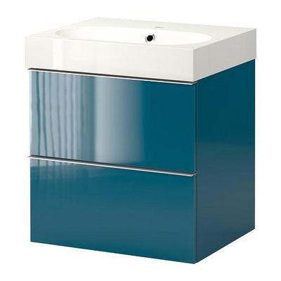 ГОДМОРГОН/БРОВИКЕН Шкаф для раковины с 2 ящ - глянцевый бирюзовый