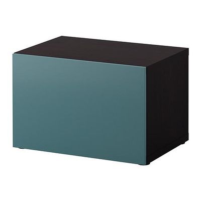 БЕСТО Стеллаж с дверью - черно-коричневый/серо-бирюзовый