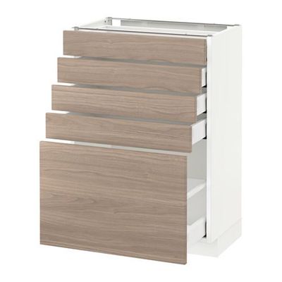 МЕТОД / МАКСИМЕРА Напольный шкаф с 5 ящиками - 60x37 см, Брокхульт под грецкий орех светло-серый, белый