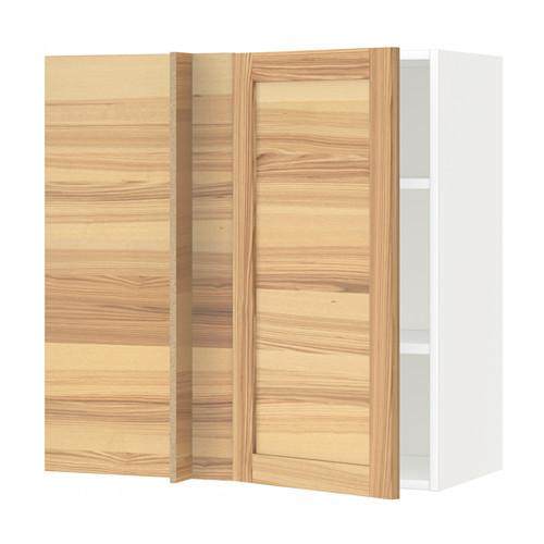 МЕТОД Угловой навесной шкаф с полками - белый, Торхэмн естественный ясень, 88x37x80 см