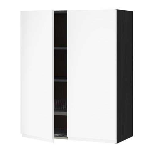 МЕТОД Навесной шкаф с посуд суш/2 дврц - под дерево черный, Воксторп белый, 80x100 см