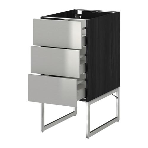 МЕТОД / МАКСИМЕРА Нплн шк 3 фрнт/3 средн ящика - под дерево черный, Гревста нержавеющ сталь, 40x60x60 см МЕТОД / МАКСИМЕРА Нплн шк 3 фрнт/3 средн ящика - под дерево черный, Гревста нержавеющ сталь, 40x60x60 см