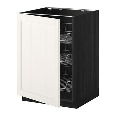 МЕТОД Напольный шкаф с проволочн ящиками - 60x60 см, Лаксарби белый, под дерево черный
