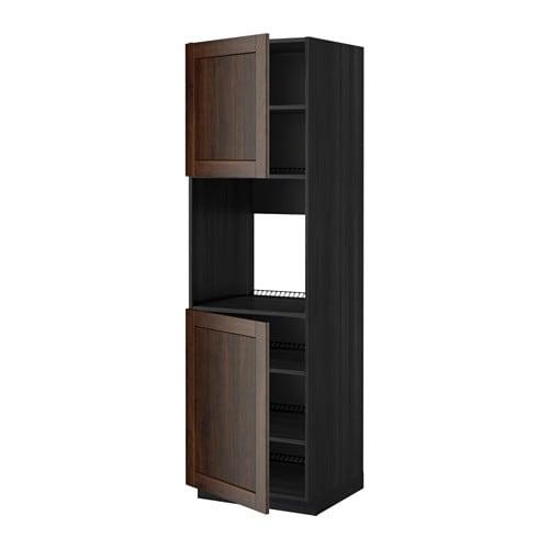 МЕТОД Высок шкаф д/духовки/2дверцы/полки - под дерево черный, Эдсерум под дерево коричневый, 60x60x200 см