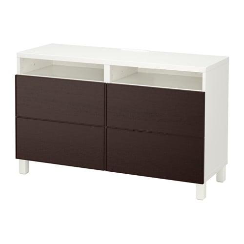 БЕСТО Тумба д/ТВ с ящиками - белый/Инвикен черно-коричневый, направляющие ящика, плавно закр БЕСТО Тумба д/ТВ с ящиками - белый/Инвикен черно-коричневый, направляющие ящика, плавно закр