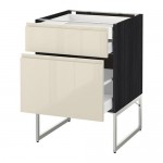 МЕТОД / МАКСИМЕРА Напольн шкаф 2фронт пнл/2низ/1вс ящ - под дерево черный, Воксторп глянцевый светло-бежевый, 60x60x60 см