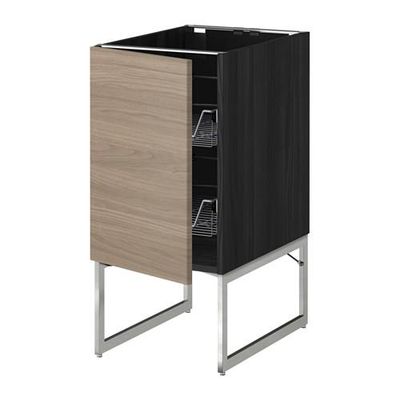 МЕТОД Напольный шкаф с проволочн ящиками - 40x60x60 см, Брокхульт под грецкий орех светло-серый, под дерево черный