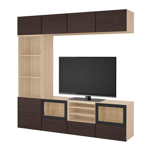 БЕСТО Шкаф для ТВ, комбин/стеклян дверцы - под беленый дуб/Инвикен черно-коричневый прозрачное стекло, направляющие ящика,нажимные БЕСТО Шкаф для ТВ, комбин/стеклян дверцы - под беленый дуб/Инвикен черно-коричневый прозрачное стекло, направляющие ящика,нажимные