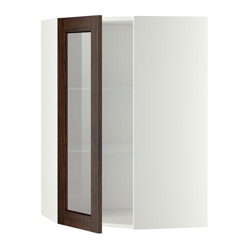 МЕТОД Углов навесн шк с полками/сткл дв - белый, Эдсерум под дерево коричневый, 68x100 см МЕТОД Углов навесн шк с полками/сткл дв - белый, Эдсерум под дерево коричневый, 68x100 см