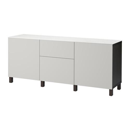 БЕСТО Комб для хран с дверц/ящ - черно-коричневый/Лаппвикен светло-серый, направляющие ящика,нажимные