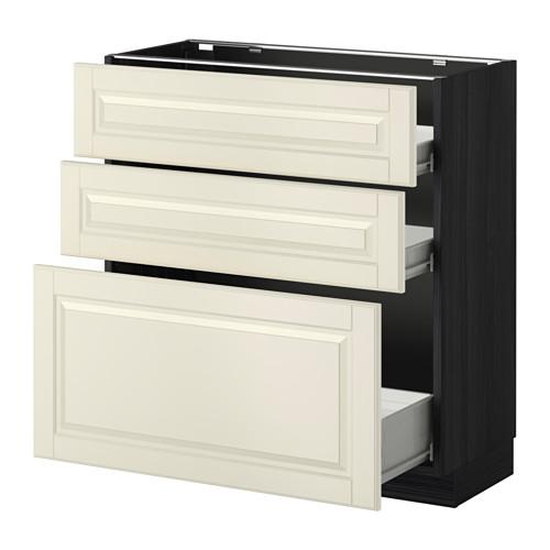 МЕТОД / ФОРВАРА Напольн шкаф 3фрнт пнл/2низк/1ср ящ - под дерево черный, Будбин белый с оттенком, 80x37 см МЕТОД / ФОРВАРА Напольн шкаф 3фрнт пнл/2низк/1ср ящ - под дерево черный, Будбин белый с оттенком, 80x37 см