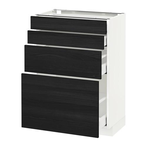 МЕТОД / МАКСИМЕРА Напольн шкаф 4 фронт панели/4 ящика - белый, Тингсрид под дерево черный, 60x37 см