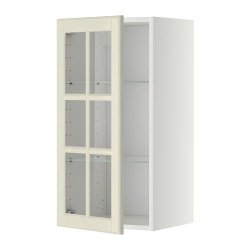 METOD навесной шкаф с полками/стекл дв белый/Будбин белый с оттенком 40x38.9x80 cm