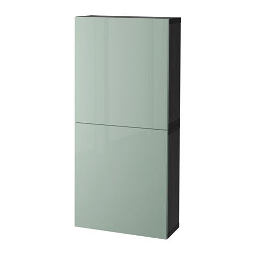 БЕСТО Навесной шкаф с 2 дверями - черно-коричневый/Сельсвикен глянцевый/светло-зеленый
