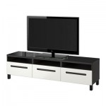 БЕСТО Тумба д/ТВ с ящиками - черно-коричневый/Марвикен белый, направляющие ящика, плавно закр