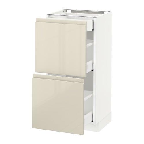 МЕТОД / МАКСИМЕРА Напольный шкаф/2фасада/3ящика - белый, Воксторп глянцевый светло-бежевый, 40x37 см