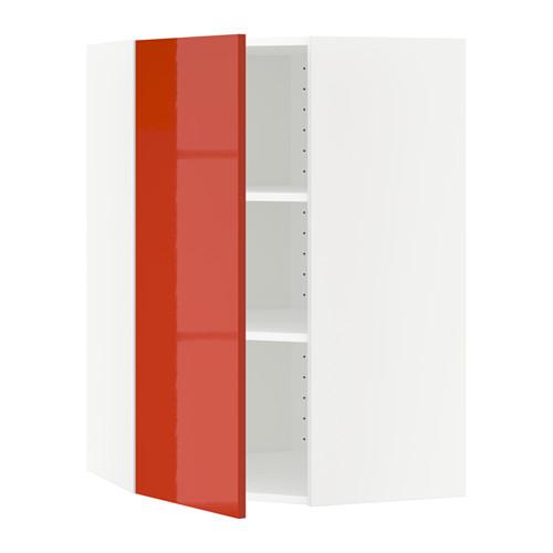 МЕТОД Угловой навесной шкаф с полками - белый, Ерста глянцевый оранжевый, 68x100 см МЕТОД Угловой навесной шкаф с полками - белый, Ерста глянцевый оранжевый, 68x100 см