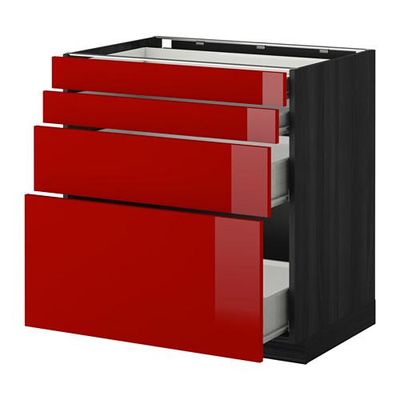 МЕТОД / ФОРВАРА Напольн шкаф 4 фронт панели/4 ящика - 80x60 см, Рингульт глянцевый красный, под дерево черный