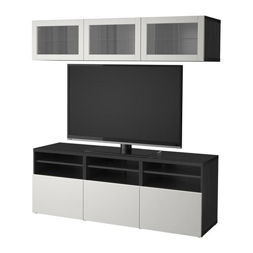 БЕСТО Шкаф для ТВ, комбин/стеклян дверцы - черно-коричневый Синдвик/Лаппвикен светло-серый прозрачное стекло, направляющие ящика, плавно закр БЕСТО Шкаф для ТВ, комбин/стеклян дверцы - черно-коричневый Синдвик/Лаппвикен светло-серый прозрачное стекло, направляющие ящика, плавно закр