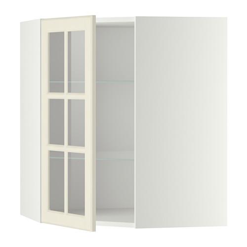 METOD углов навесн шк с полками/сткл дв белый/Будбин белый с оттенком 67.5x67.5x80 cm METOD углов навесн шк с полками/сткл дв белый/Будбин белый с оттенком 67.5x67.5x80 cm