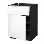 МЕТОД / МАКСИМЕРА Напольный шкаф с ящиком/дверью - под дерево черный, Рингульт глянцевый белый, 60x60 см МЕТОД / МАКСИМЕРА Напольный шкаф с ящиком/дверью - под дерево черный, Рингульт глянцевый белый, 60x60 см