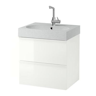 ГОДМОРГОН / БРОВИКЕН Шкаф для раковины с 2 ящ - глянцевый белый/светло-серый ГОДМОРГОН / БРОВИКЕН Шкаф для раковины с 2 ящ - глянцевый белый/светло-серый