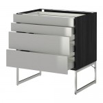 МЕТОД / МАКСИМЕРА Нплн шк 4 фронт/2 низк/2средн ящ - под дерево черный, Гревста нержавеющ сталь, 80x60x60 см