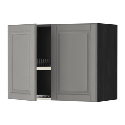 METOD навесной шкаф с посуд суш/2 дврц черный/Будбин серый 80x60 см