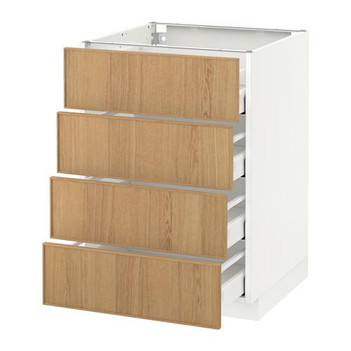 МЕТОД / МАКСИМЕРА Напольн шкаф 4 фронт панели/4 ящика - белый, Экестад дуб, 60x60 см