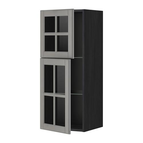 МЕТОД Навесной шкаф с полками/2 стекл дв - под дерево черный, Будбин серый