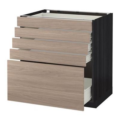 МЕТОД / ФОРВАРА Напольный шкаф с 5 ящиками - 80x60 см, Брокхульт под грецкий орех светло-серый, под дерево черный МЕТОД / ФОРВАРА Напольный шкаф с 5 ящиками - 80x60 см, Брокхульт под грецкий орех светло-серый, под дерево черный