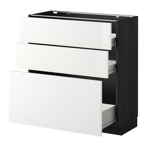 МЕТОД / ФОРВАРА Напольн шкаф 3фрнт пнл/2низк/1ср ящ - под дерево черный, Рингульт глянцевый белый, 80x37 см МЕТОД / ФОРВАРА Напольн шкаф 3фрнт пнл/2низк/1ср ящ - под дерево черный, Рингульт глянцевый белый, 80x37 см