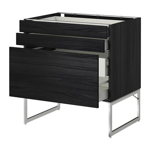 МЕТОД / МАКСИМЕРА Напольн шкаф 3фронт пнл/2низ/2ср ящ - под дерево черный, Тингсрид под дерево черный, 80x60x60 см