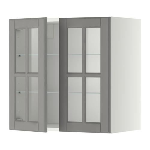 METOD навесной шкаф с полками/2 стекл дв белый/Будбин серый 60x38.9x60 cm