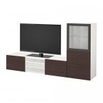 БЕСТО Шкаф для ТВ, комбин/стеклян дверцы - белый/Инвикен черно-коричневый прозрачное стекло, направляющие ящика, плавно закр