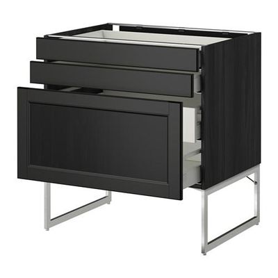 МЕТОД / МАКСИМЕРА Напольн шкаф 3фронт пнл/2низ/2ср ящ - 80x60x60 см, Лаксарби черно-коричневый, под дерево черный