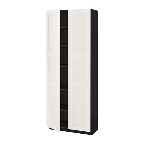 МЕТОД Высок шкаф с полками - под дерево черный, Сэведаль белый, 80x37x200 см МЕТОД Высок шкаф с полками - под дерево черный, Сэведаль белый, 80x37x200 см