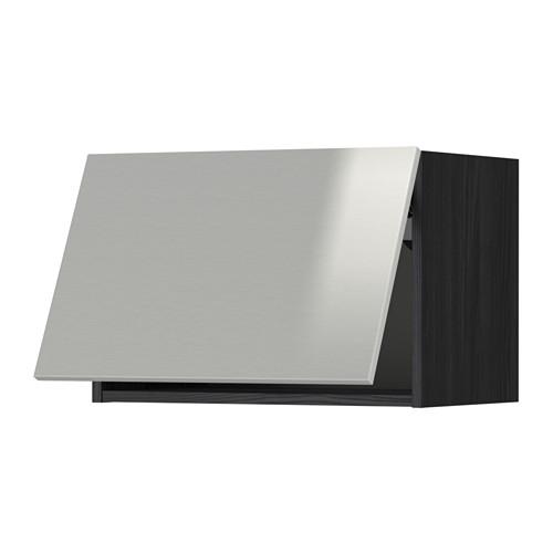 МЕТОД Горизонтальный навесной шкаф - под дерево черный, Гревста нержавеющ сталь, 60x40 см