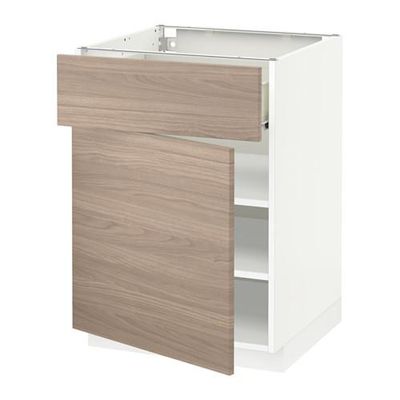 МЕТОД / ФОРВАРА Напольный шкаф с ящиком/дверью - 60x60 см, Брокхульт под грецкий орех светло-серый, белый