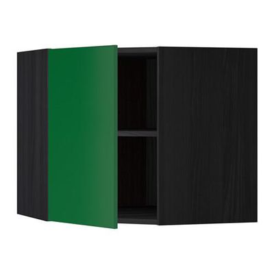 МЕТОД Угловой навесной шкаф с полками - 68x60 см, Флэди зеленый, под дерево черный