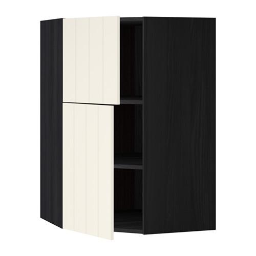МЕТОД Угловой навесной шкаф+полки/2дверцы - под дерево черный, Хитарп белый с оттенком