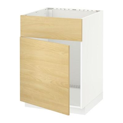 МЕТОД Напольный шкаф п-мойку с дв/фр пнл - Тингсрид под березу, белый